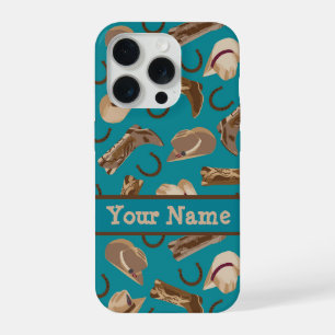 Cowgirl Cowboy Hat Boots Teal Name Personalised Ca iPhone 15 Pro Case