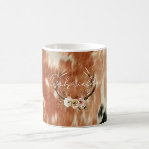 Cowgirl Cowhide Floral Deer Antlers Coffee Mug