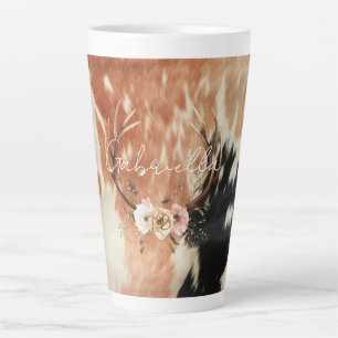 Cowgirl Cowhide Floral Deer Antlers Latte Mug
