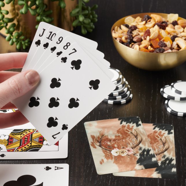 Cowgirl Cowhide Floral Deer Antlers Playing Cards (In Situ)