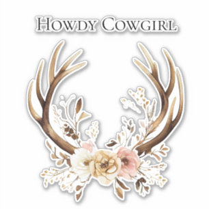 Cowgirl Deer Antlers Floral Howdy