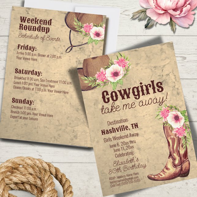Cowgirl Destination Birthday Rustic Pink Floral Invitation (Creator Uploaded)
