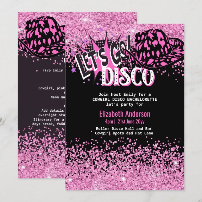 Cowgirl Disco Bachelorette Lets Go Last Ride Rodeo Invitation (Front/Back)