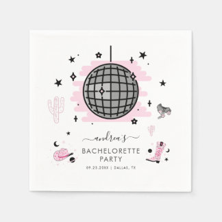 Cowgirl Disco Bachelorette Retro Space Pink Party Napkin