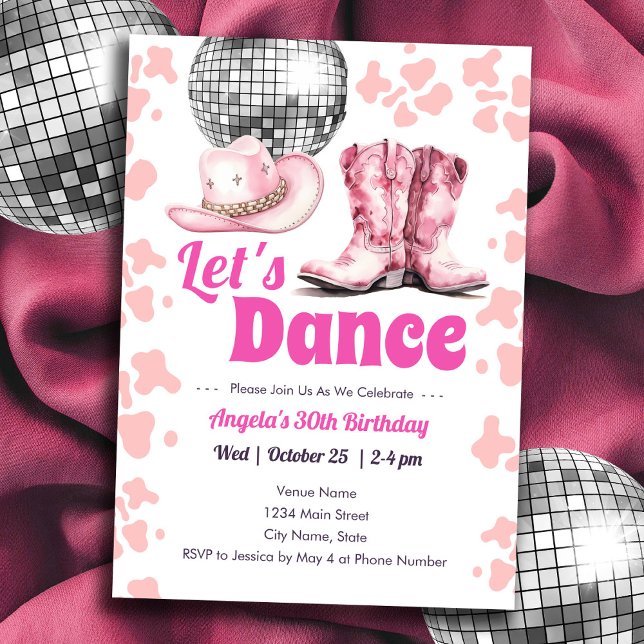 Cowgirl Disco PINK Dance Party Adult Birthday Invitation (Creator Uploaded)