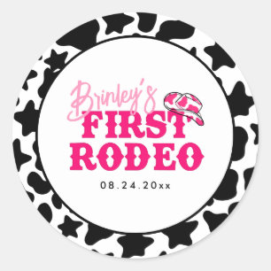 Cowgirl Disco Pink First Rodeo Classic Round Sticker