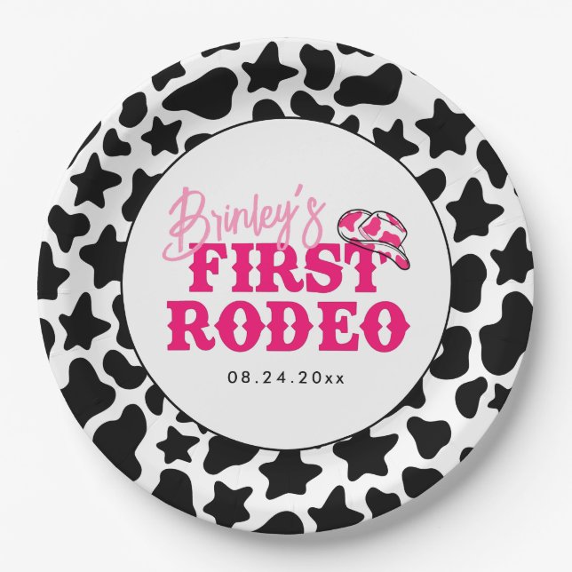 Cowgirl Disco Pink First Rodeo Paper Plate (Front)