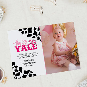 Cowgirl Disco Pink First Rodeo Thanks Y'all Invitation