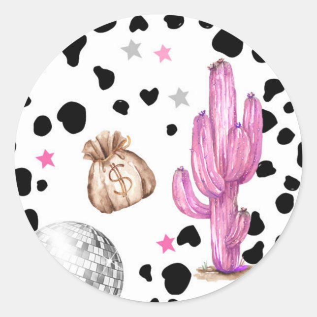 Cowgirl Disco Rodeo Shower Birthday Cupcake Classic Round Sticker (Front)