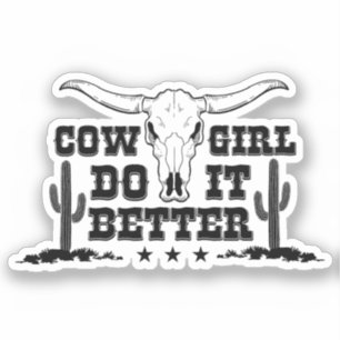 COWGIRL DO IT BETTER Cow skull with long horns art