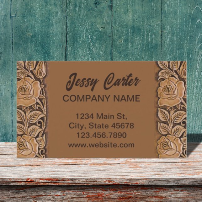 cowgirl fashion southwestern floral leather business card (Creator Uploaded)