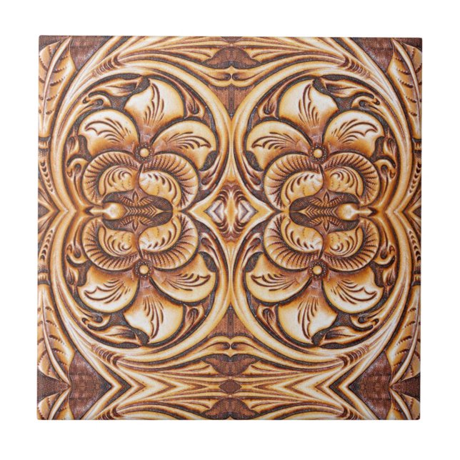 cowgirl fashion western country floral leather tile (Front)