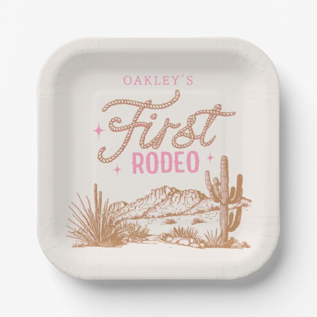 Cowgirl First Rodeo Birthday Plates (Front)