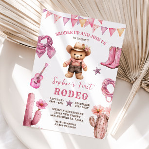 Cowgirl First Rodeo Cactus Birthday Invitation