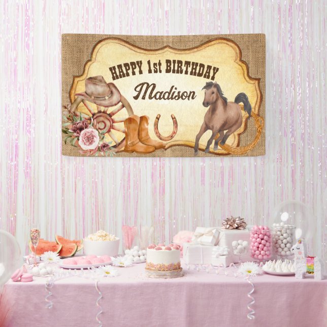Cowgirl first rodeo horses themed birthday party  banner (Party)
