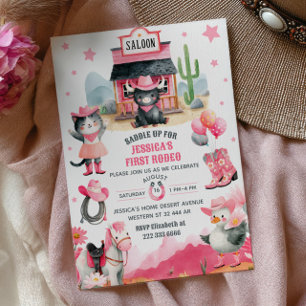 Cowgirl First Rodeo Pink Western Birthday Party  Invitation