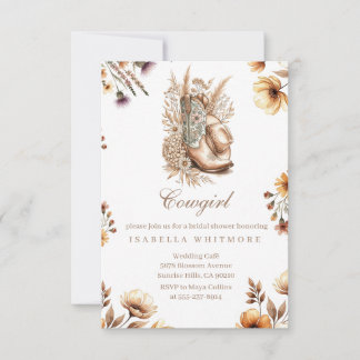 Cowgirl Floral Boots Bridal Shower Invitation