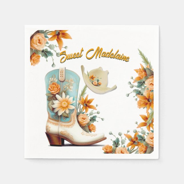  Cowgirl Floral Modern Birthday Napkin (Front)