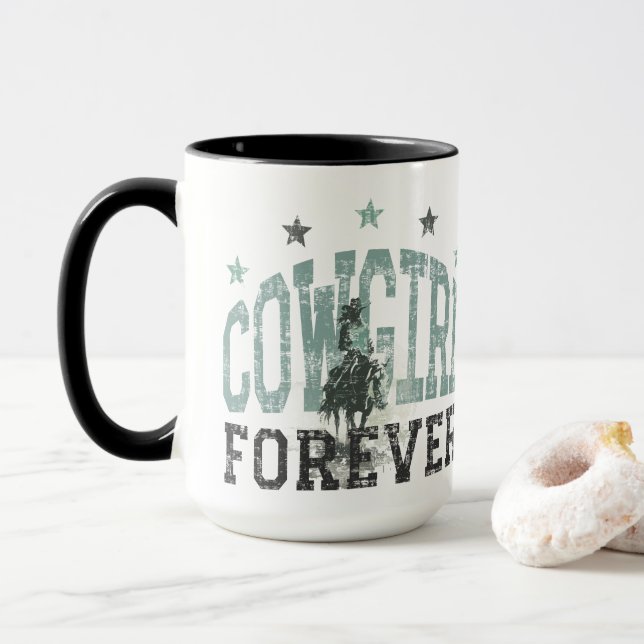 Cowgirl Forever Western Trendy   Mug (With Donut)