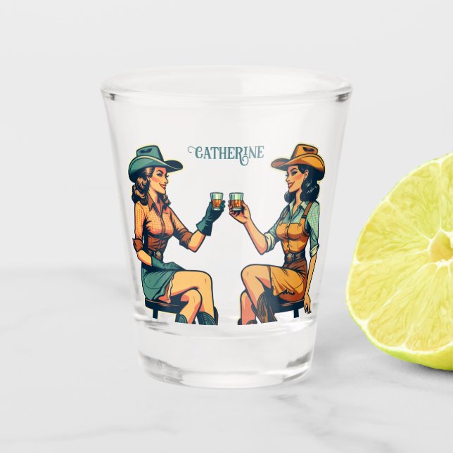 Cowgirl Friends Drinking Shots Custom  Shot Glass (Front)
