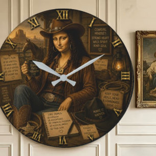 Cowgirl Funny Mona Lisa Western Country Gift Large Clock