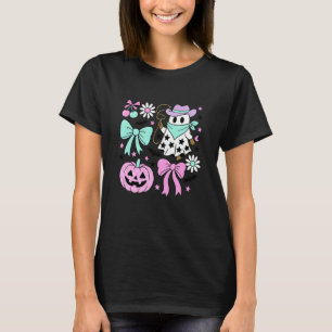 Cowgirl Ghost Cute Halloween Pink Pumpkin Bow T-Shirt