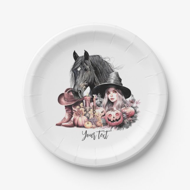 Cowgirl Halloween horse Brooms are for amateurs Paper Plate (Front)