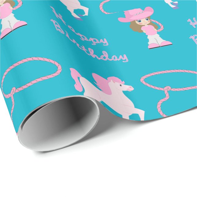 Cowgirl Happy Birthday Wrapping Paper (Roll Corner)