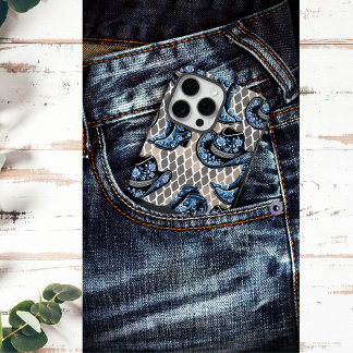 Cowgirl hat and boots, black and blue rose pattern iPhone 16 pro max case