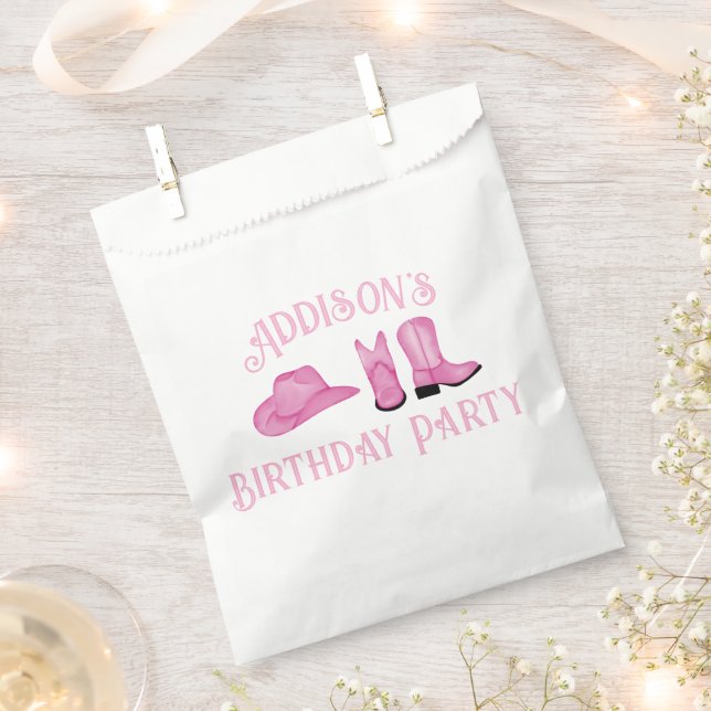 Cowgirl Hat and Boots Light Pink Text Favour Bag (Clipped)