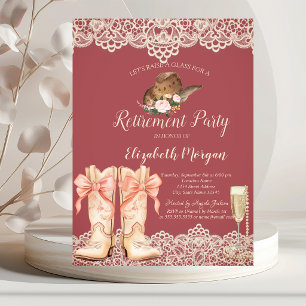Cowgirl Hat Boots Lace Retirement Invitation