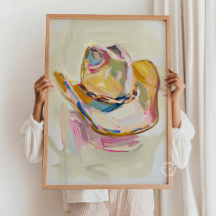 Cowgirl Hat Painting Decor, Western Ranch Pastel Poster