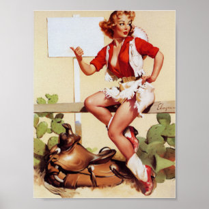 Cowgirl Hitch a Ride Pin Up Poster