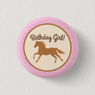 Cowgirl Horse Birthday Girl Button Pin Badge