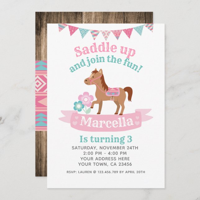 Cowgirl, Horse Birthday Invitation (Front/Back)