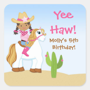 Cowgirl Horse Birthday Party Favour Sticker