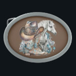 Cowgirl horse cowboy boots hat floral western  belt buckle<br><div class="desc">Cowgirl,  horse lover design with cowboy boots,  cowboy hat,  a beautiful horse,  turquoise flowers and personalised name or any text. Western,  country design.</div>
