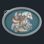 Cowgirl horse cowboy boots hat floral western  belt buckle<br><div class="desc">Cowgirl,  horse lover design with cowboy boots,  cowboy hat,  a beautiful horse,  turquoise flowers and personalised name or any text. Western,  country design.</div>