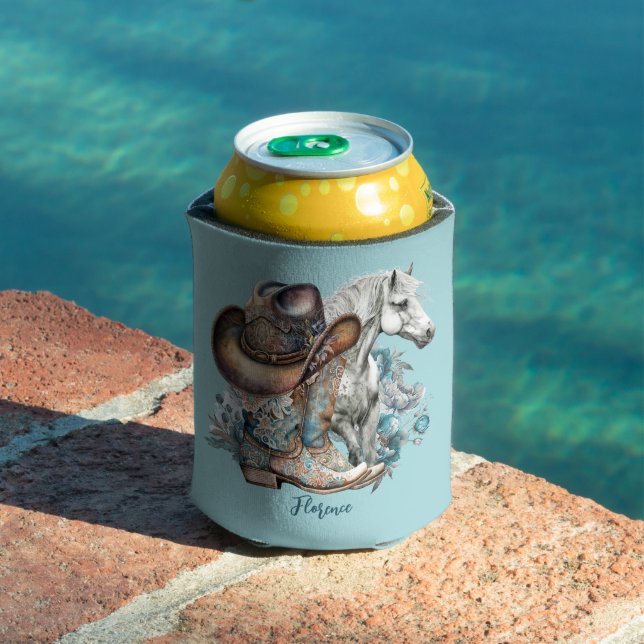Cowgirl horse cowboy boots hat floral western  can cooler (In Situ Pool)