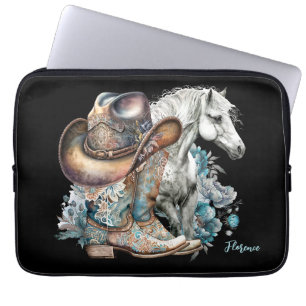 Cowgirl horse cowboy boots hat floral western  laptop sleeve