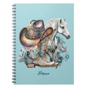 Cowgirl horse cowboy boots hat floral western notebook