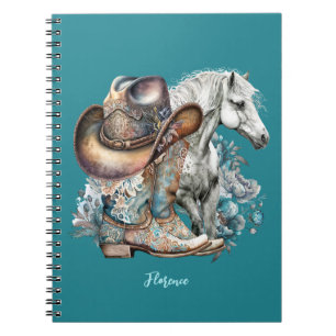 Cowgirl horse cowboy boots hat floral western  notebook