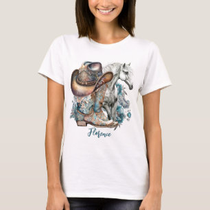 Cowgirl horse cowboy boots hat floral western  T-Shirt