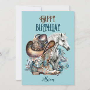 Cowgirl horse floral western blue Birthday