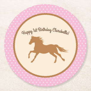 Cowgirl Horse Kid's Birthday Party Round Paper Coaster