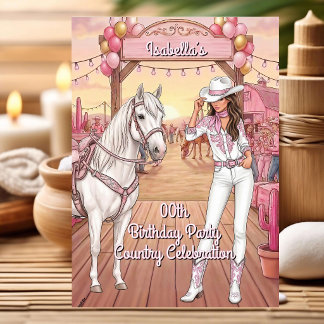 Cowgirl Horse Pink White Ranch Birthday Party BR Invitation