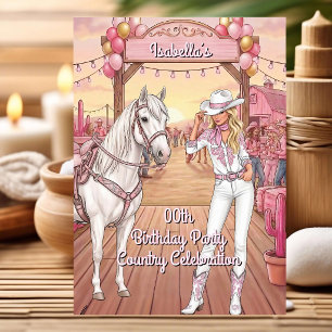 Cowgirl Horse Pink White Ranch Birthday Party Invitation