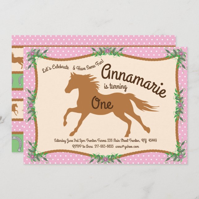 Cowgirl Horse Pony Birthday Invitations (Front/Back)
