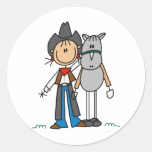 Cowgirl & Horse Stick Figure Classic Round Sticker