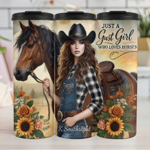 Cowgirl Horse Sunflowers Rustic Charm Thermal Tumbler